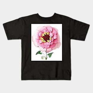 Printed paper quilling Zinnia flower art Kids T-Shirt